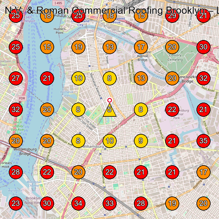 N.V. & Roman Commercial Roofing Brooklyn GeoGrid visibility map for Roofing Contractor in Brooklyn